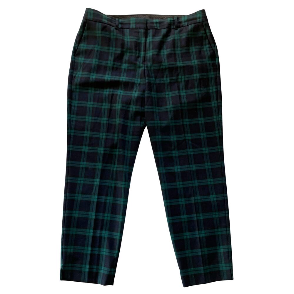 Talbots Plaid Hampshire Ankle Pants Size 16 Green Navy Wool Blend
